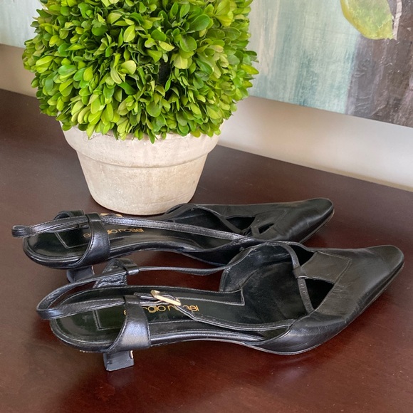 SERGIO ROSSI VINTAGE BLACK AUTHENTIC ITALIAN LEATHER SLINGBACK PUMPS SIZE 39.5 - Picture 6 of 13